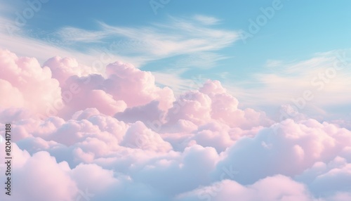 Beautiful fluffy pink cloudscape with a gradient blue sky.