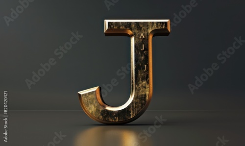 j capital letter in metallic gold on a black flat background 