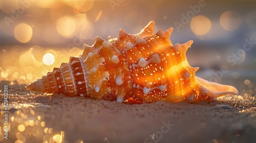 Amazing close up of a seashell on the beach with a blurred background.
