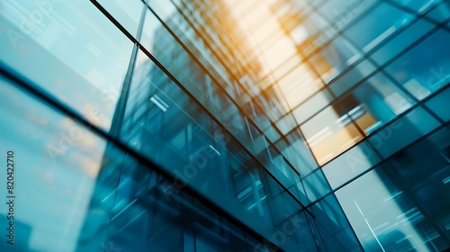 Captivating Architectural Glass Curtain Wall of a Modern Skyscraper Showcasing an Abstract Window Pattern and Tinted Blue Glazing in a Corporate