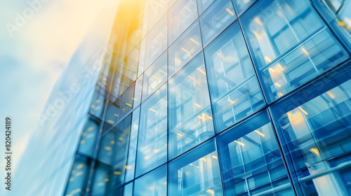 Striking Blue-Tinted Curtain Wall of Sleek Urban Skyscraper in a Modern Business District