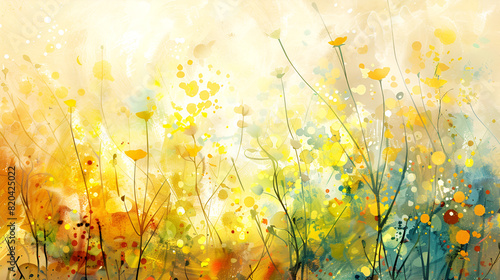 cuadro decorativo con fondo de flores pequeñas de en amarillo pintadas con acuarela con acrílico sobre un lienzo 