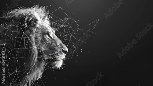Lion Digital polygon illustration Isolated line and dots technology illustration, generative Ai