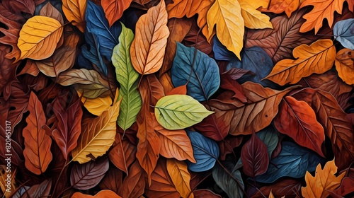 A pile of colorful autumn leaves, each with its own unique texture and shape