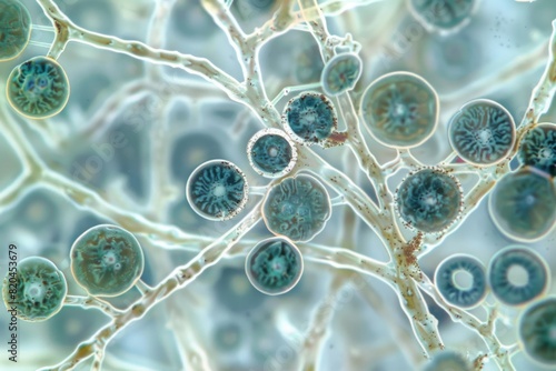 High detail view of mold spores under a microscope