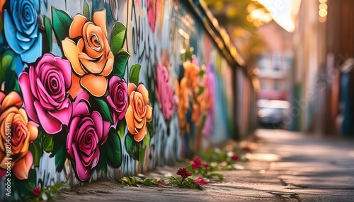 Colorful Rose Mural in Urban Alleyway