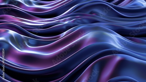 Abstract 3D Image of Digital Waves in Blue and Purple Shades Captured with Wide-Angle Lens. High-Saturation and High-Key Film Effects Enhance Depth and Texture for a Futuristic and Dynamic Visual Expe