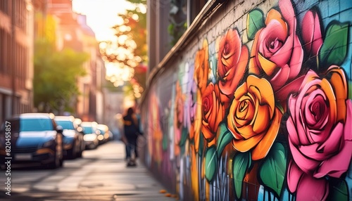 Colorful Urban Street Art Flowers Mural