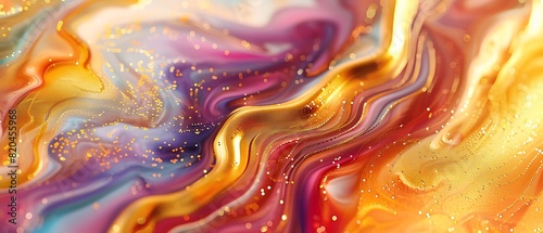 Elegance in Motion - Abstract Colorful Marble with Gold Liquid Swirls on Shimmering Background