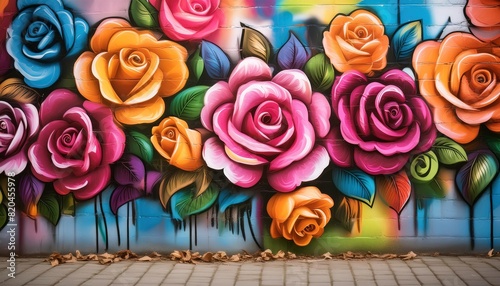 Colorful Rose Street Art Mural Photography