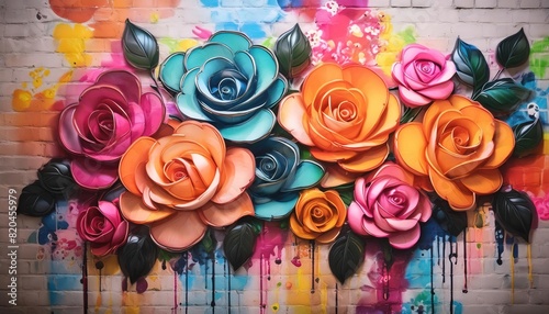 Colorful 3D Floral Street Art Mural