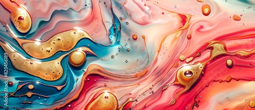 Elegance in Motion: Abstract Colorful Marble with Luxurious Gold Liquid Swirls