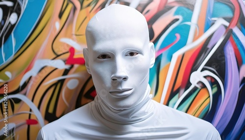 Masked Human Figure Against Graffiti Art Background
