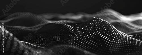 3D render of an abstract black background with digital waves and dots forming a complex structure