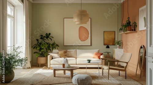 Contemporary Living Room with Soft Green Accents and Modern Furniture, Perfect for a Fresh, Stylish Home