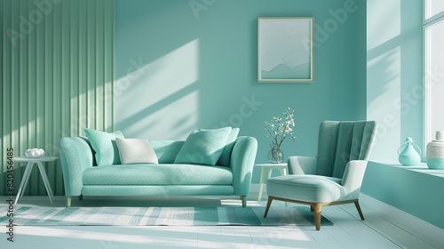 Fresh and Modern Living Room with Teal Accents and Contemporary Decor, Perfect for Stylish Urban Living