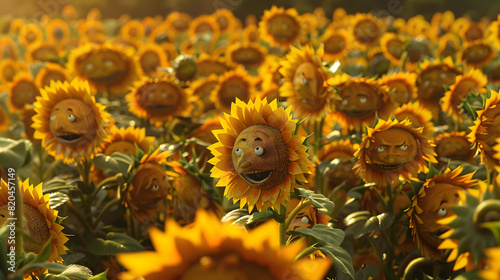 Smiling Sunflowers: Surreal Landscape of Human Expressions