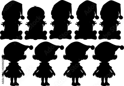 Set of Santa Claus silhouette cartoon character illustration