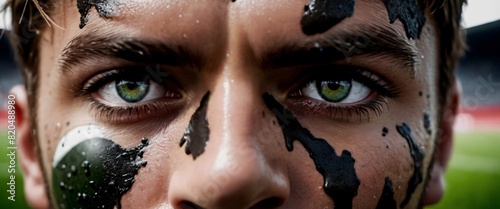 Football Close-up of determined player's eyes with mud