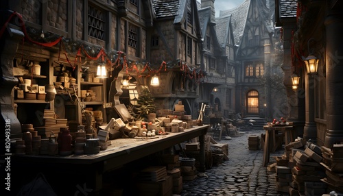 Fairy tale scene of a medieval fairytale town. 3d rendering