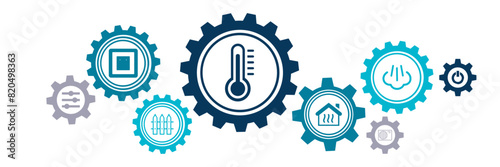 heating and utilities vector illustration. Concept with icons related to household heating concepts, smart thermostat or meter, smart radiator or central heating