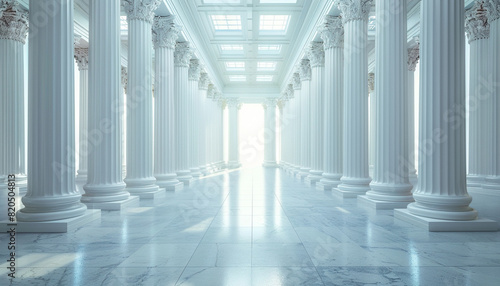Present the symmetry of classical columns in a grand hall, close up, timeless elegance, realistic, composite, museum backdrop
