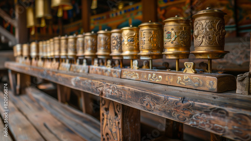 buddhist prayer wheels in buddhist temple