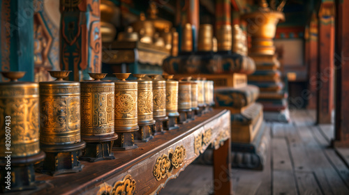 buddhist prayer wheels in buddhist temple