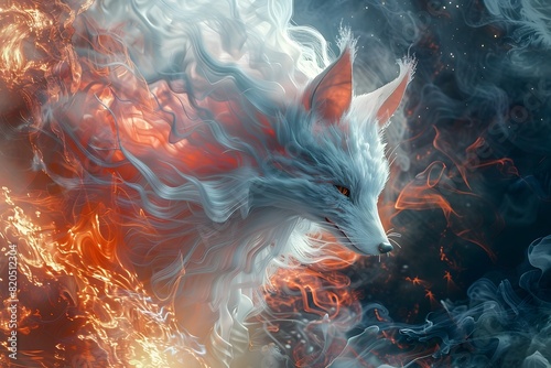 Kitsune,Mystical Nine-Tailed Fox Spirit Radiating Supernatural Aura in Ethereal Dreamscape