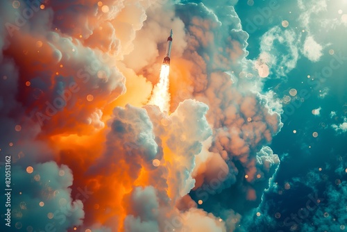 Space Shuttle Launch Amidst Cloudy Sky