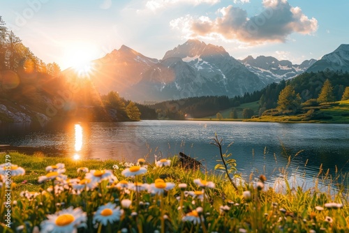 Beautiful sunset at zittauerhuette mountain refuge, lower gerlossee, pinzgau, salzburg, austria