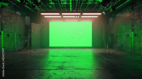 A virtual studio setup featuring a large empty video wall.