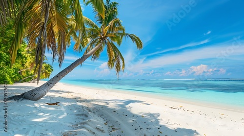 Maldives island beach Tropical landscape of summer scenery white sand with palm trees Luxury travel vacation destination Exotic beach landscape Amazing nature relax freedom nature temp : Generative AI