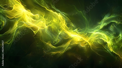 Luminous Abstract YellowGreen Shapes in Digital Art Style