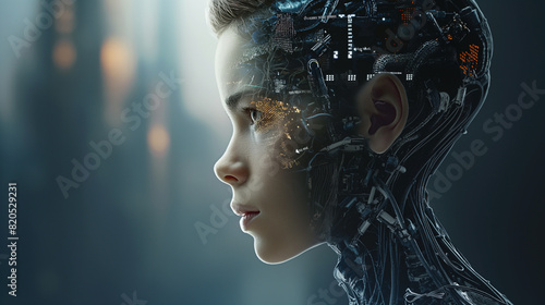 Artificial intelligence in the image of a girl, technologies of the future. The future is on the threshold
