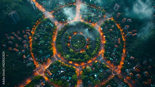 Bird's-Eye View of a Multi-Level Roundabout - Photo from above showing a complex roundabout that efficiently separates traffic in various directions