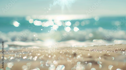 Natural blurred defocused background for concept summer vacation Nature of tropical summer beach with rays of sunlight Light sand beach ocean water sparkles against blue sky : Generative AI