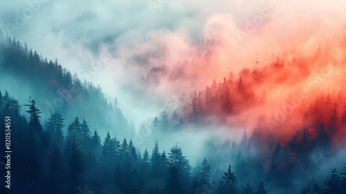 a mystical forest with a blue and red color scheme
