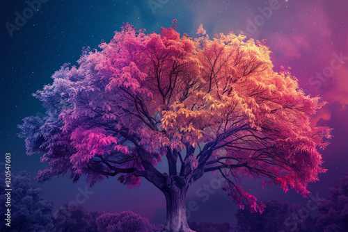 a photo of splendid tree covered with leaves of all colors presenting a sight to look at