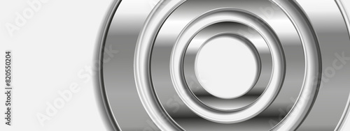 Grey metallic technology geometric circles abstract background. Vector silver banner design
