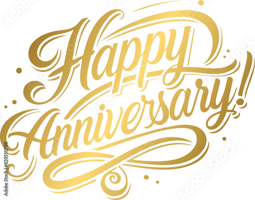 Golden happy anniversary lettering calligraphy