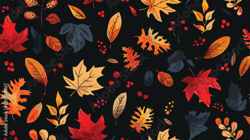 Natural seamless pattern with fallen leaves and berri