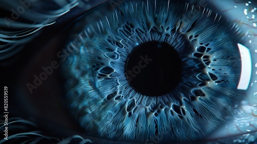 perfect blue eye macro in a sterile environment and perfect vision in resolution 6k concept the vision of the future and healthy life concept view precise and straight to the target : Generative AI