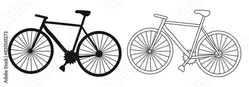 Silhouette and sketch of a bicycle, transport