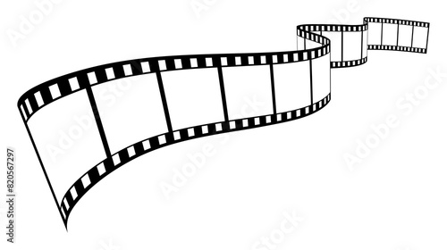 Roll of retro film strip on isolated transparent background. Photographic film in retro style. Curved film strip PNG.