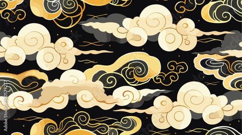 Seamless pattern of Chinese cloudy sky with curly gol