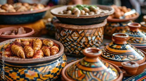 Algerian pottery food displayed on table concept algerian tradition