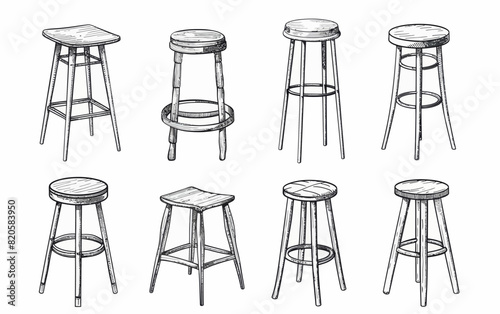 a bunch of stools that are in different positions