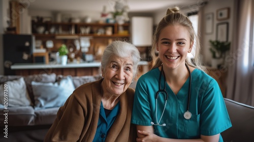 Smiling nurse with old women