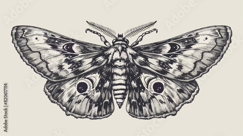 Vintage butterfly drawing. Detailed engraved moth